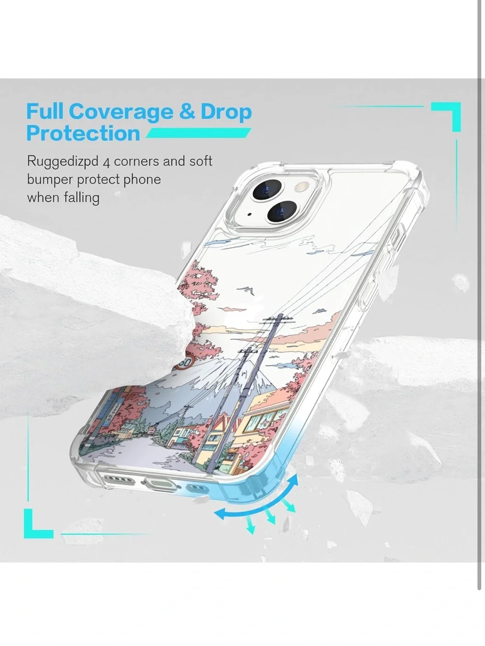 TRADAY Anime Phone Case for iPhone 13 Mini Clear Cherry Blossom Street